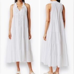 STITCH DROP 100% Cotton Murrells White Tiered Flowy Ruffle Maxi Dress Stitchdrop